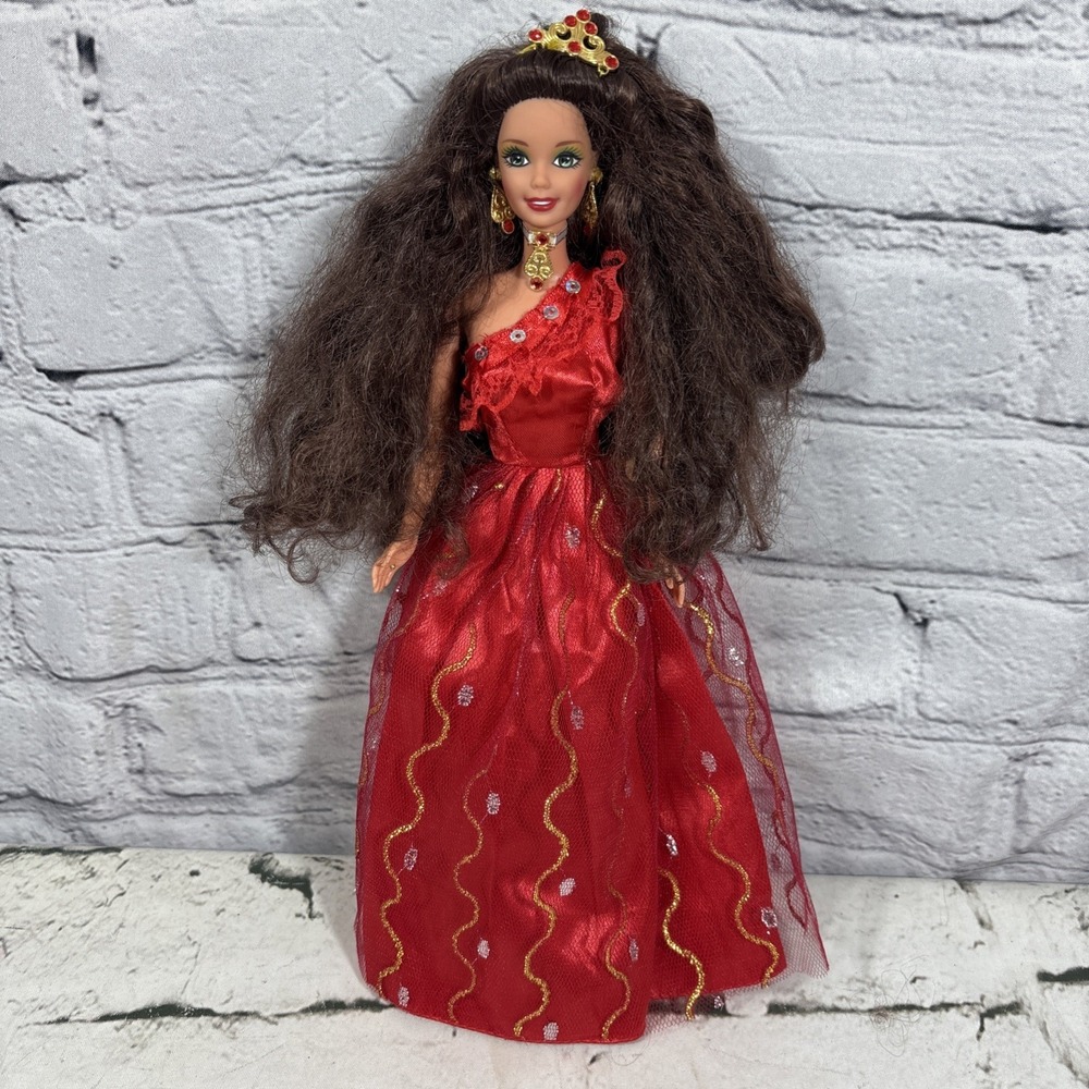 Vintage 90s Happy Holidays Barbie Christmas Doll Redressed Original Jewelry 1997